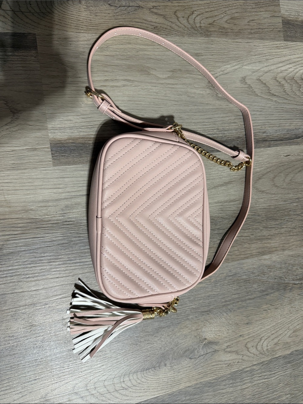 Pink Quilted Crossbody Bag with Tassel